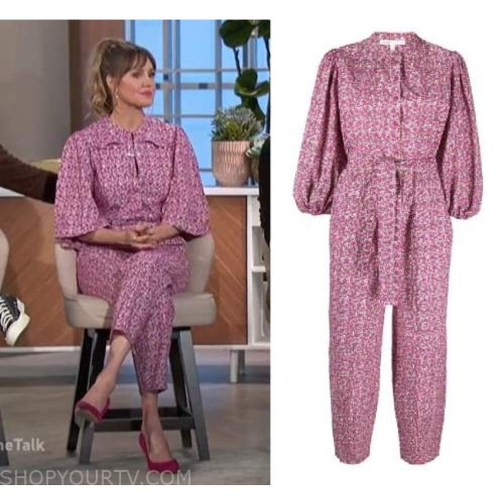 Maje Paicy Floral-Print Balloon-Sleeve Jumpsuit Tie Waist Embroidered Eyelet NWT - Picture 2 of 9